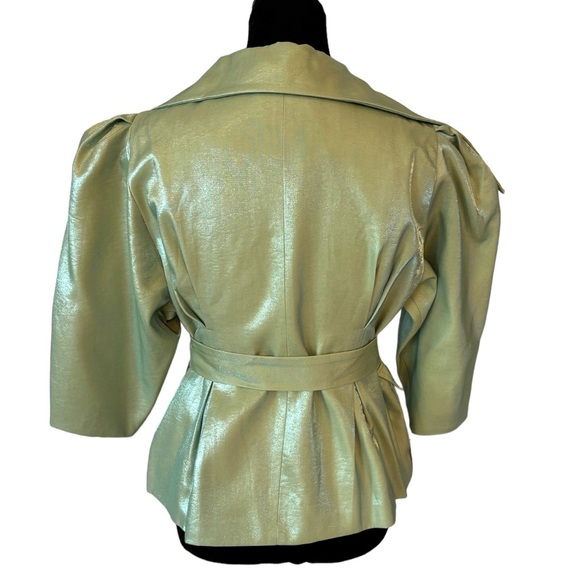 Green Metallic Sheen Belted Jacket - Picture 12 of 16